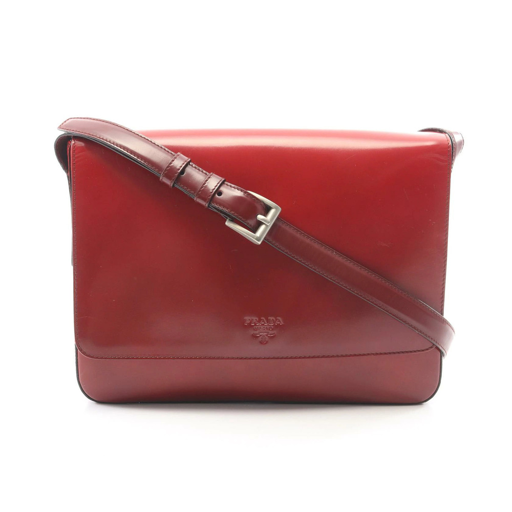 Prada Shoulder Bag Leather Bordeaux Purple Brown